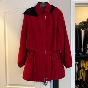 Stylish Red Utility Jacket with Black Accents
